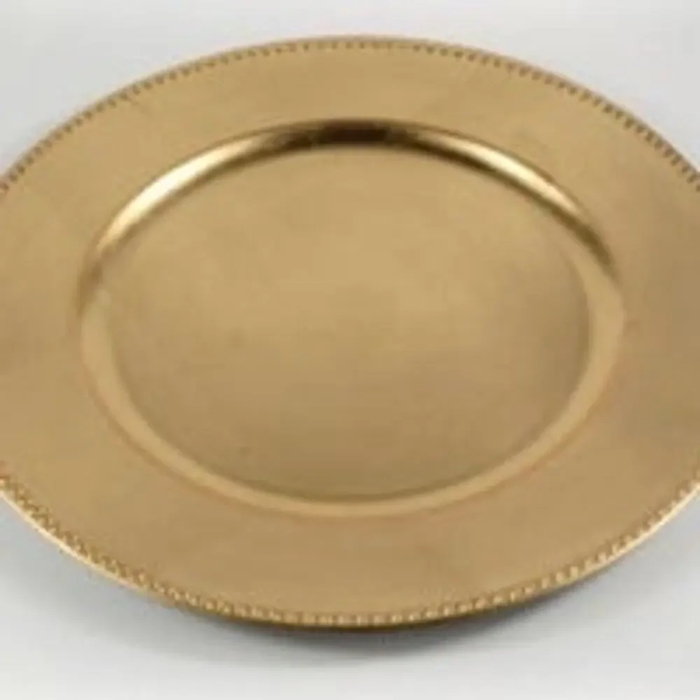 Set of 6 Round Metallic Plastic Chargers - 13” Gold